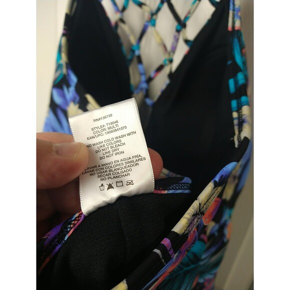 Tahiti Woman's L One Piece Swimwear V Cross Cross Halter Floral Tropical Beachy - Picture 8 of 9